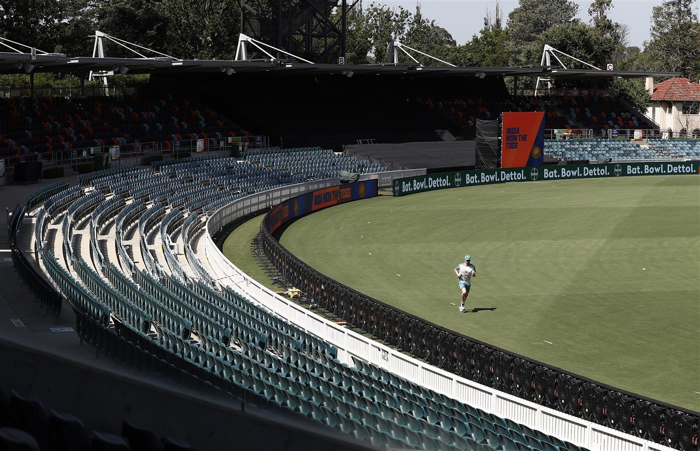 CANBERRA, AUSTRALIA - DECEMBER 01: Steve Smith of Australia runs laps during an Australian ODI nets session at Manuka Oval on December 01, 2020 in Canberra, Australia. (Photo by Ryan Pierse/Getty Images)