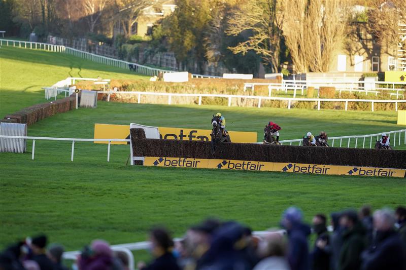 ESHER, ENGLAND - DECEMBER 05: Millie Wonnacott riding Doing Fine (L) clear the last to win The Betfair Exchange Back And Lay London National Handicap Chase at Sandown Park on December 05, 2020 in Esher, England. Owners and a limited number of the public are allowed to attend the meeting due to the Coronavirus pandemic. (Photo by Alan Crowhurst/Getty Images)