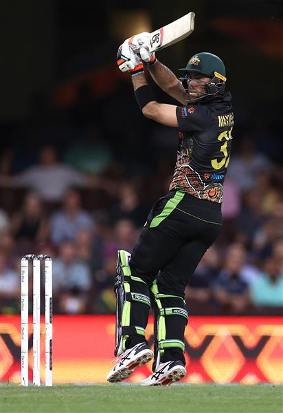 SYDNEY, AUSTRALIA - DECEMBER 06: Glenn Maxwell of Australia bats during game two of the Twenty20 International series between Australia and India at Sydney Cricket Ground on December 06, 2020 in Sydney, Australia. (Photo by Ryan Pierse/Getty Images)