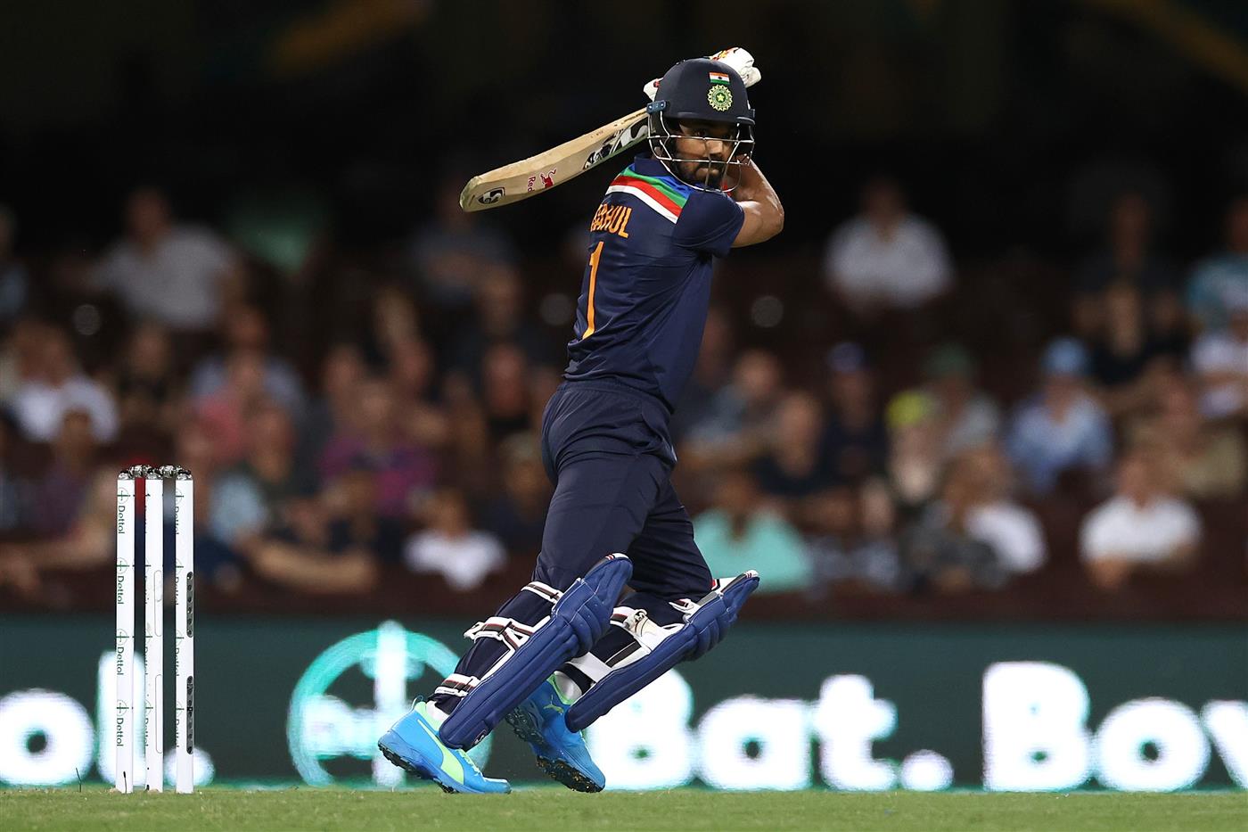 SYDNEY, AUSTRALIA - DECEMBER 06: KL Rahul of India bats during game two of the Twenty20 International series between Australia and India at Sydney Cricket Ground on December 06, 2020 in Sydney, Australia. (Photo by Ryan Pierse/Getty Images)