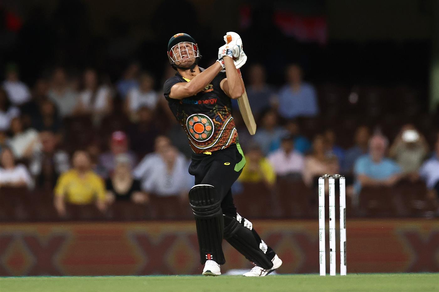 SYDNEY, AUSTRALIA - DECEMBER 06: Marcus Stoinis of Australia bats during game two of the Twenty20 International series between Australia and India at Sydney Cricket Ground on December 06, 2020 in Sydney, Australia. (Photo by Ryan Pierse/Getty Images)