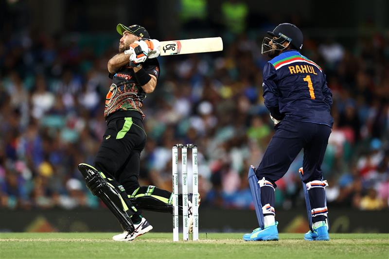 SYDNEY, AUSTRALIA - DECEMBER 08: Glenn Maxwell of Australia bats during game three of the Twenty20 International series between Australia and India at Sydney Cricket Ground on December 08, 2020 in Sydney, Australia. (Photo by Cameron Spencer/Getty Images)