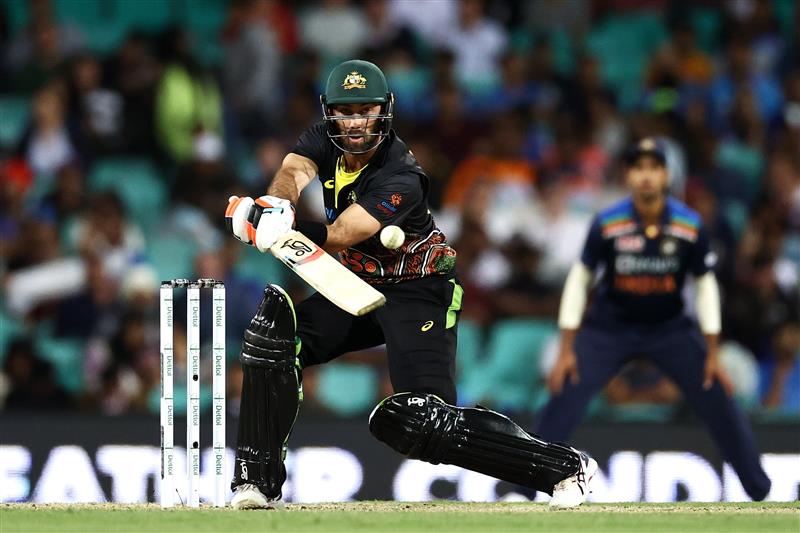 SYDNEY, AUSTRALIA - DECEMBER 08: Glenn Maxwell of Australia bats during game three of the Twenty20 International series between Australia and India at Sydney Cricket Ground on December 08, 2020 in Sydney, Australia. (Photo by Cameron Spencer/Getty Images)