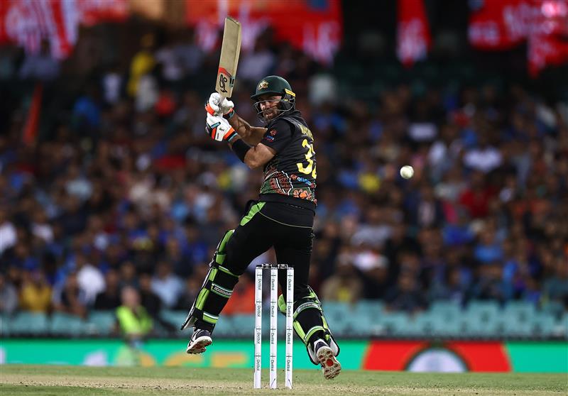 SYDNEY, AUSTRALIA - DECEMBER 08: Glenn Maxwell of Australia bats during game three of the Twenty20 International series between Australia and India at Sydney Cricket Ground on December 08, 2020 in Sydney, Australia. (Photo by Ryan Pierse/Getty Images)