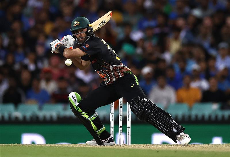 SYDNEY, AUSTRALIA - DECEMBER 08: Glenn Maxwell of Australia bats during game three of the Twenty20 International series between Australia and India at Sydney Cricket Ground on December 08, 2020 in Sydney, Australia. (Photo by Ryan Pierse/Getty Images)