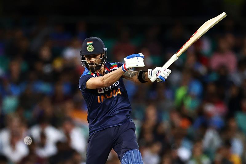 SYDNEY, AUSTRALIA - DECEMBER 08: Virat Kohli of India bats during game three of the Twenty20 International series between Australia and India at Sydney Cricket Ground on December 08, 2020 in Sydney, Australia. (Photo by Cameron Spencer/Getty Images)