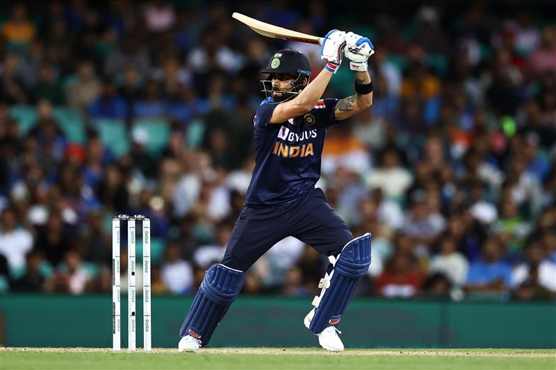 SYDNEY, AUSTRALIA - DECEMBER 08: Virat Kohli of India bats during game three of the Twenty20 International series between Australia and India at Sydney Cricket Ground on December 08, 2020 in Sydney, Australia. (Photo by Cameron Spencer/Getty Images)