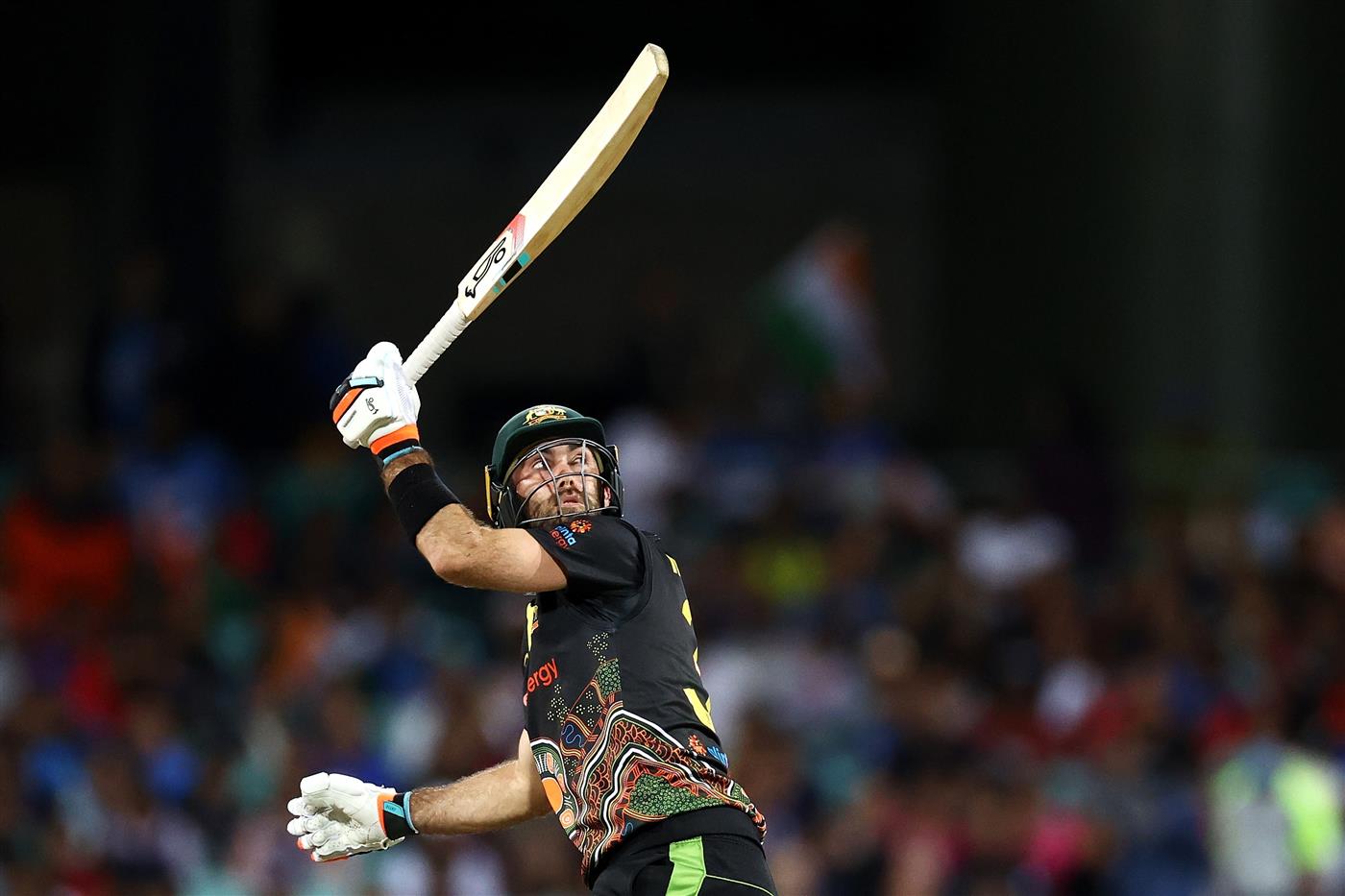 SYDNEY, AUSTRALIA - DECEMBER 08: Glenn Maxwell of Australia bats during game three of the Twenty20 International series between Australia and India at Sydney Cricket Ground on December 08, 2020 in Sydney, Australia. (Photo by Cameron Spencer/Getty Images)
