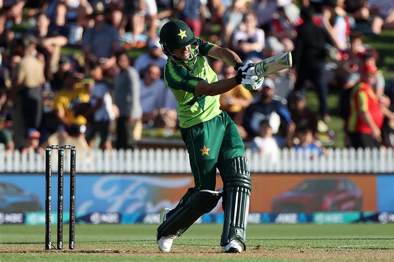 HAMILTON, NEW ZEALAND - DECEMBER 20: Haider Ali of Pakistan 
 takes a shot during the game two of the International T20 series between New Zealand and Pakistan at Seddon Park on December 20, 2020 in Hamilton, New Zealand. (Photo by Fiona Goodall/Getty Images)