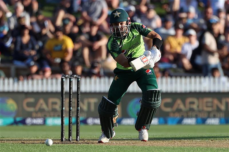 HAMILTON, NEW ZEALAND - DECEMBER 20: Mohammad Rizwan of Pakistanmakes a shot  during game two of the International T20 series between New Zealand and Pakistan at Seddon Park on December 20, 2020 in Hamilton, New Zealand. (Photo by Fiona Goodall/Getty Images)