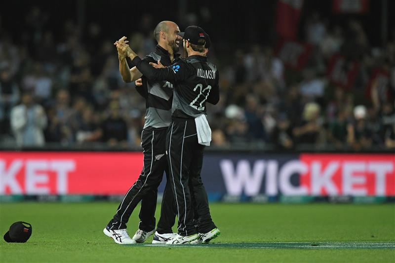 NAPIER, NEW ZEALAND - DECEMBER 22: Daryl Mitchell of New Zealand celebrates a catch during the third game of the International T20 series between New Zealand and Pakistan at McLean Park on December 22, 2020 in Napier, New Zealand. (Photo by Kerry Marshall/Getty Images)