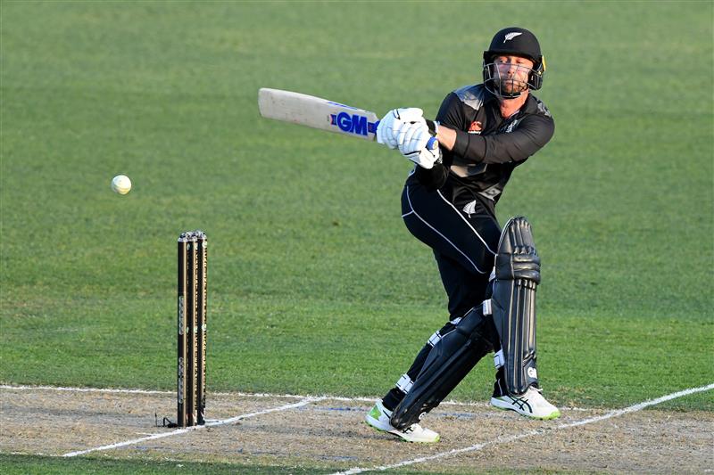 NAPIER, NEW ZEALAND - DECEMBER 22: Devon Conway of New Zealand plays a shot during the third game of the International T20 series between New Zealand and Pakistan at McLean Park on December 22, 2020 in Napier, New Zealand. (Photo by Kerry Marshall/Getty Images)