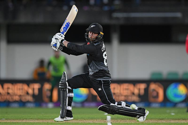 NAPIER, NEW ZEALAND - DECEMBER 22: Devon Conway of New Zealand plays a shot during the third game of the International T20 series between New Zealand and Pakistan at McLean Park on December 22, 2020 in Napier, New Zealand. (Photo by Kerry Marshall/Getty Images)