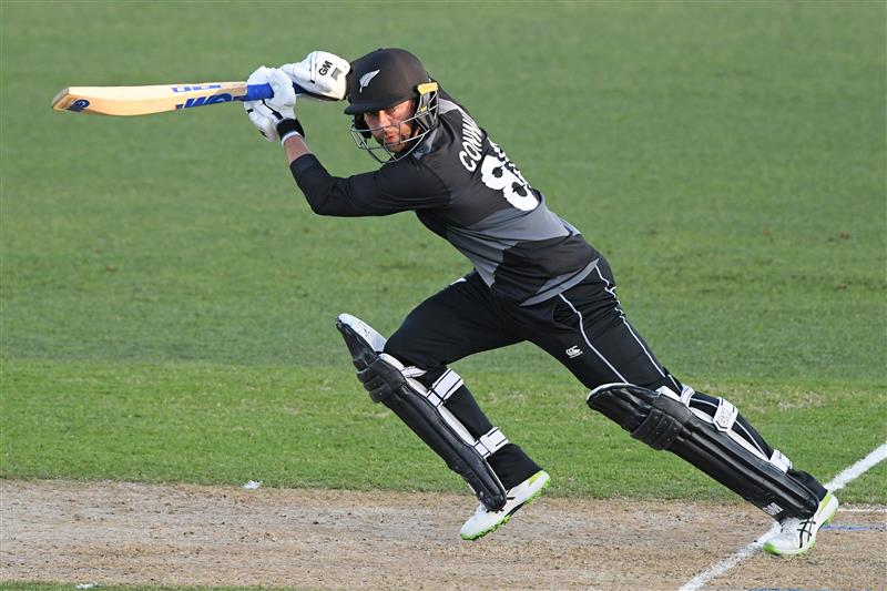 NAPIER, NEW ZEALAND - DECEMBER 22: Devon Conway o f New Zealand in action during the third game of the International T20 series between New Zealand and Pakistan at McLean Park on December 22, 2020 in Napier, New Zealand. (Photo by Kerry Marshall/Getty Images)