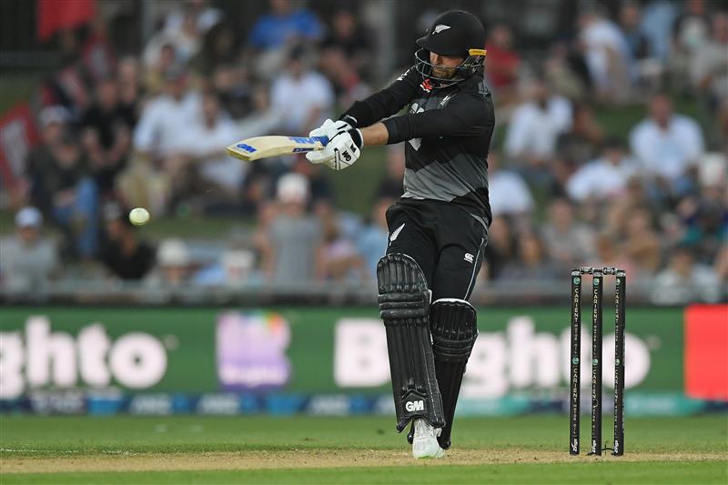 NAPIER, NEW ZEALAND - DECEMBER 22: Devon Conway of New Zealand plays a shot during the third game of the International T20 series between New Zealand and Pakistan at McLean Park on December 22, 2020 in Napier, New Zealand. (Photo by Kerry Marshall/Getty Images)
