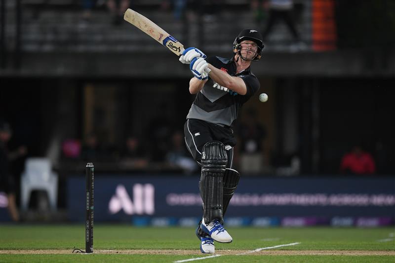 NAPIER, NEW ZEALAND - DECEMBER 22: Jimmy Neesham of New Zealand is hit by the ball during the third game of the International T20 series between New Zealand and Pakistan at McLean Park on December 22, 2020 in Napier, New Zealand. (Photo by Kerry Marshall/Getty Images)