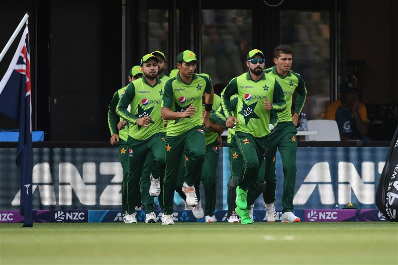 NAPIER, NEW ZEALAND - DECEMBER 22: Pakistan players take to the field for the third game of the International T20 series between New Zealand and Pakistan at McLean Park on December 22, 2020 in Napier, New Zealand. (Photo by Kerry Marshall/Getty Images)