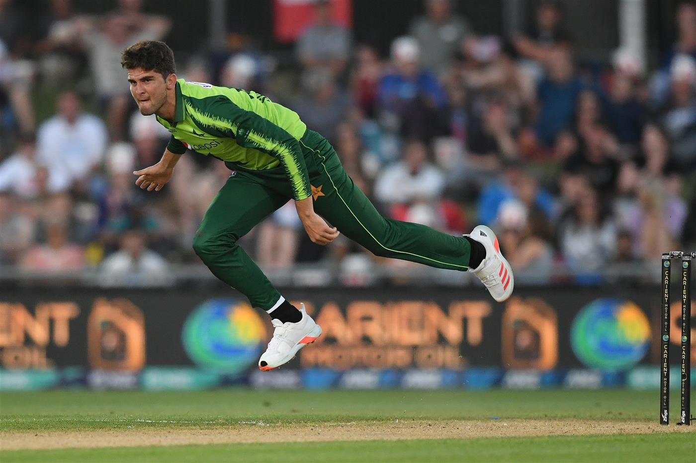 NAPIER, NEW ZEALAND - DECEMBER 22: Shaheen Shah Afridi of Pakistan bowls during the third game of the International T20 series between New Zealand and Pakistan at McLean Park on December 22, 2020 in Napier, New Zealand. (Photo by Kerry Marshall/Getty Images)
