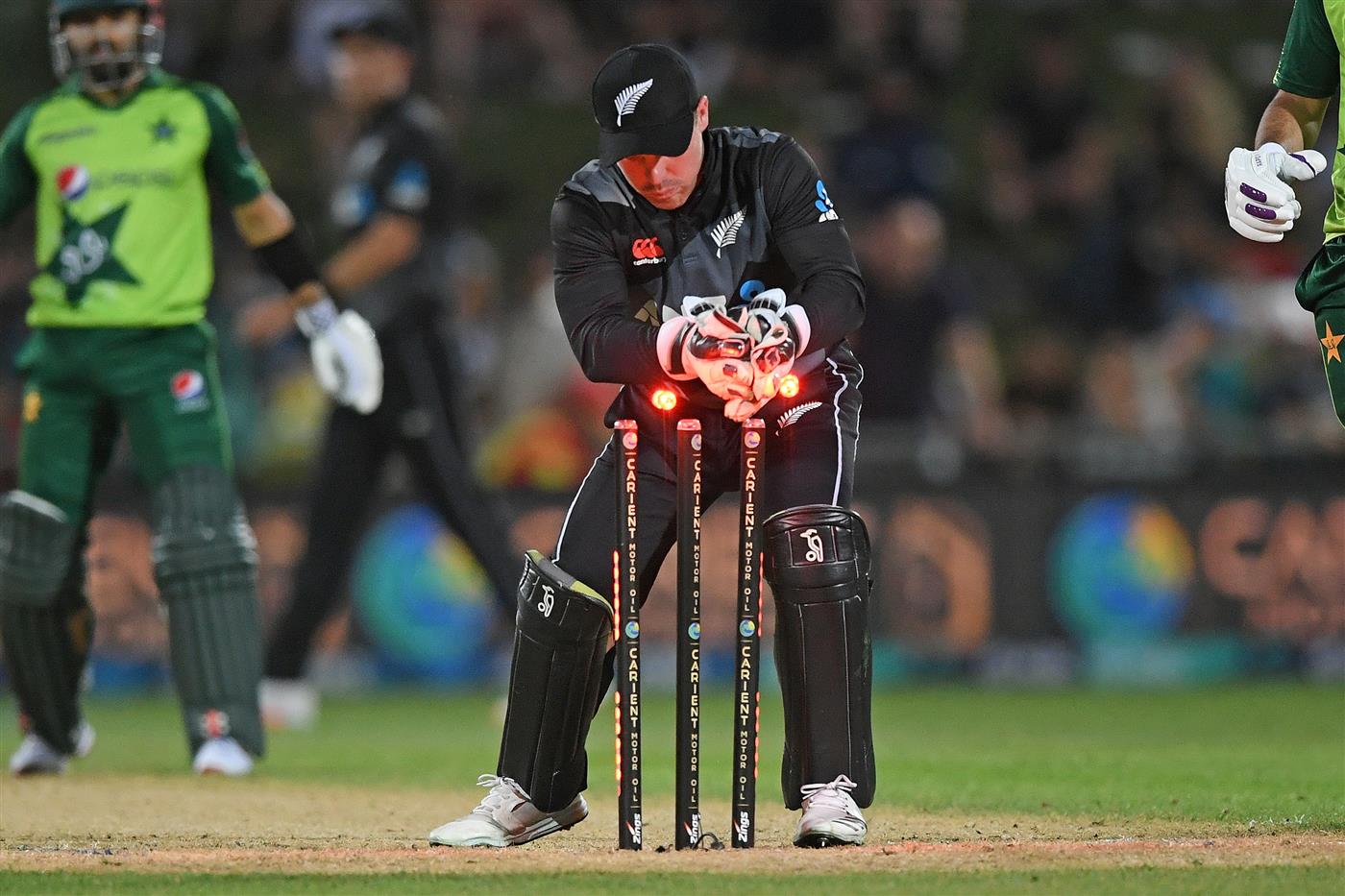 NAPIER, NEW ZEALAND - DECEMBER 22: Tim Seifert of New Zealand in action during the third game of the International T20 series between New Zealand and Pakistan at McLean Park on December 22, 2020 in Napier, New Zealand. (Photo by Kerry Marshall/Getty Images)
