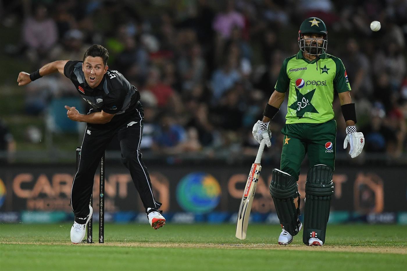 NAPIER, NEW ZEALAND - DECEMBER 22: Trent Boult of New Zealand bowls during the third game of the International T20 series between New Zealand and Pakistan at McLean Park on December 22, 2020 in Napier, New Zealand. (Photo by Kerry Marshall/Getty Images)