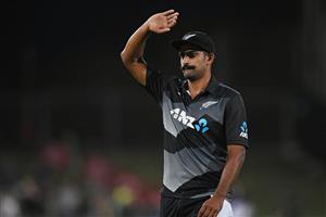 NAPIER, NEW ZEALAND - DECEMBER 22: Ish Sodhi of New Zealand during the third game of the International T20 series between New Zealand and Pakistan at McLean Park on December 22, 2020 in Napier, New Zealand. (Photo by Kerry Marshall/Getty Images)