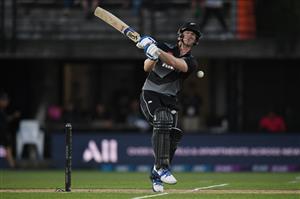 NAPIER, NEW ZEALAND - DECEMBER 22: Jimmy Neesham of New Zealand is hit by the ball during the third game of the International T20 series between New Zealand and Pakistan at McLean Park on December 22, 2020 in Napier, New Zealand. (Photo by Kerry Marshall/Getty Images)