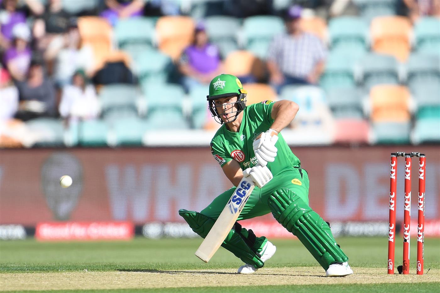 HOBART, AUSTRALIA - JANUARY 04: Seb Gotch of the Stars bats during the Big Bash League match between the Melbourne Stars and the Hobart Hurricanes at Blundstone Arena on January 04, 2021 in Hobart, Australia. (Photo by Steve Bell/Getty Images)