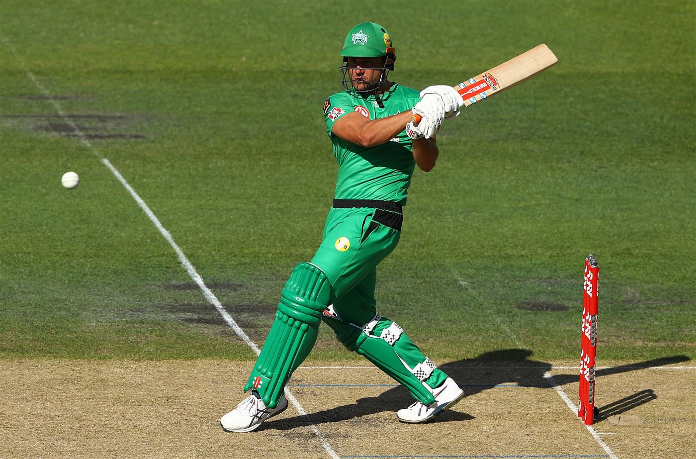 HOBART, AUSTRALIA - JANUARY 04: Marcus Stoinis of the Melbourne Stars bats during the Big Bash League match between the Melbourne Stars and the Hobart Hurricanes at Blundstone Arena, on January 04, 2021, in Hobart, Australia. (Photo by Robert Cianflone/Getty Images)