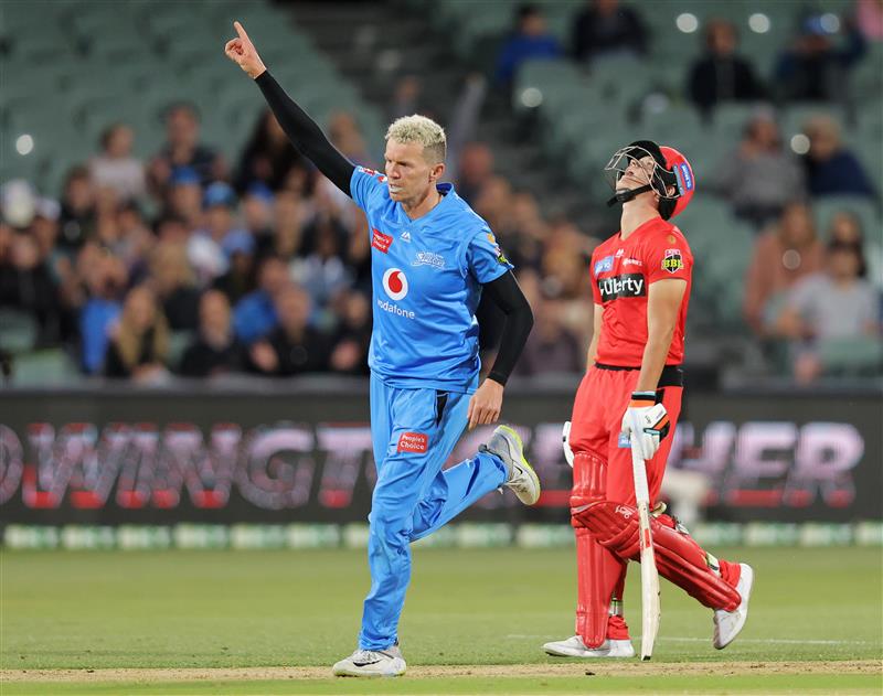 ADELAIDE, AUSTRALIA - JANUARY 05: Peter Siddle of the Strikers celebrates during the Big Bash League match between the Melbourne Renegades and the Adelaide Strikers at Adelaide Oval, on January 05, 2021, in Adelaide, Australia. (Photo by Daniel Kalisz/Getty Images)