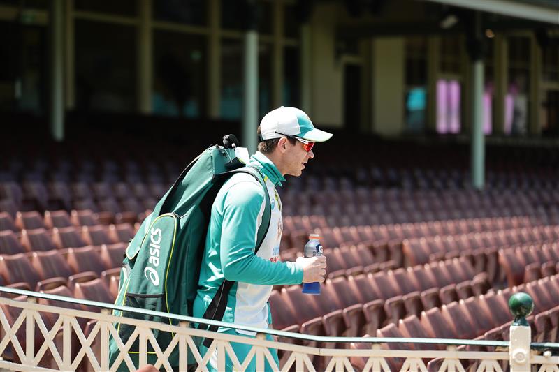 SYDNEY, AUSTRALIA - JANUARY 05: Tim Paine of Australia walks to the nets during an Australian nets session at the Sydney Cricket Ground on January 05, 2021 in Sydney, Australia. (Photo by Mark Metcalfe/Getty Images)
