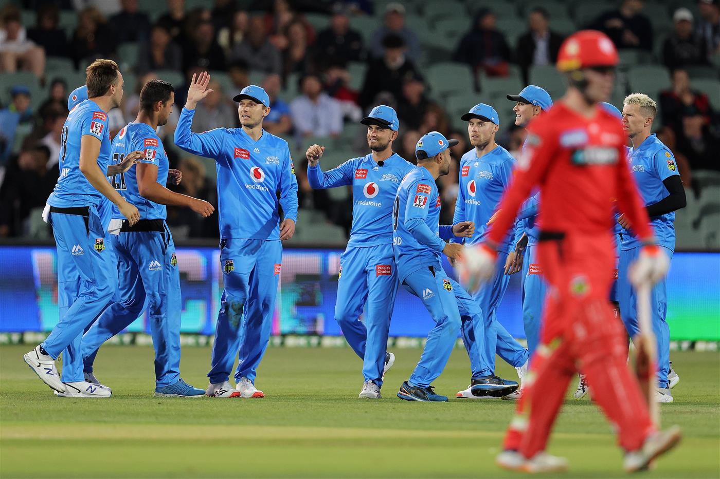 ADELAIDE, AUSTRALIA - JANUARY 05: Alex Carey of the Adelaide Strikers celebrates with his team mates during the Big Bash League match between the Melbourne Renegades and the Adelaide Strikers at Adelaide Oval, on January 05, 2021, in Adelaide, Australia. (Photo by Daniel Kalisz/Getty Images)