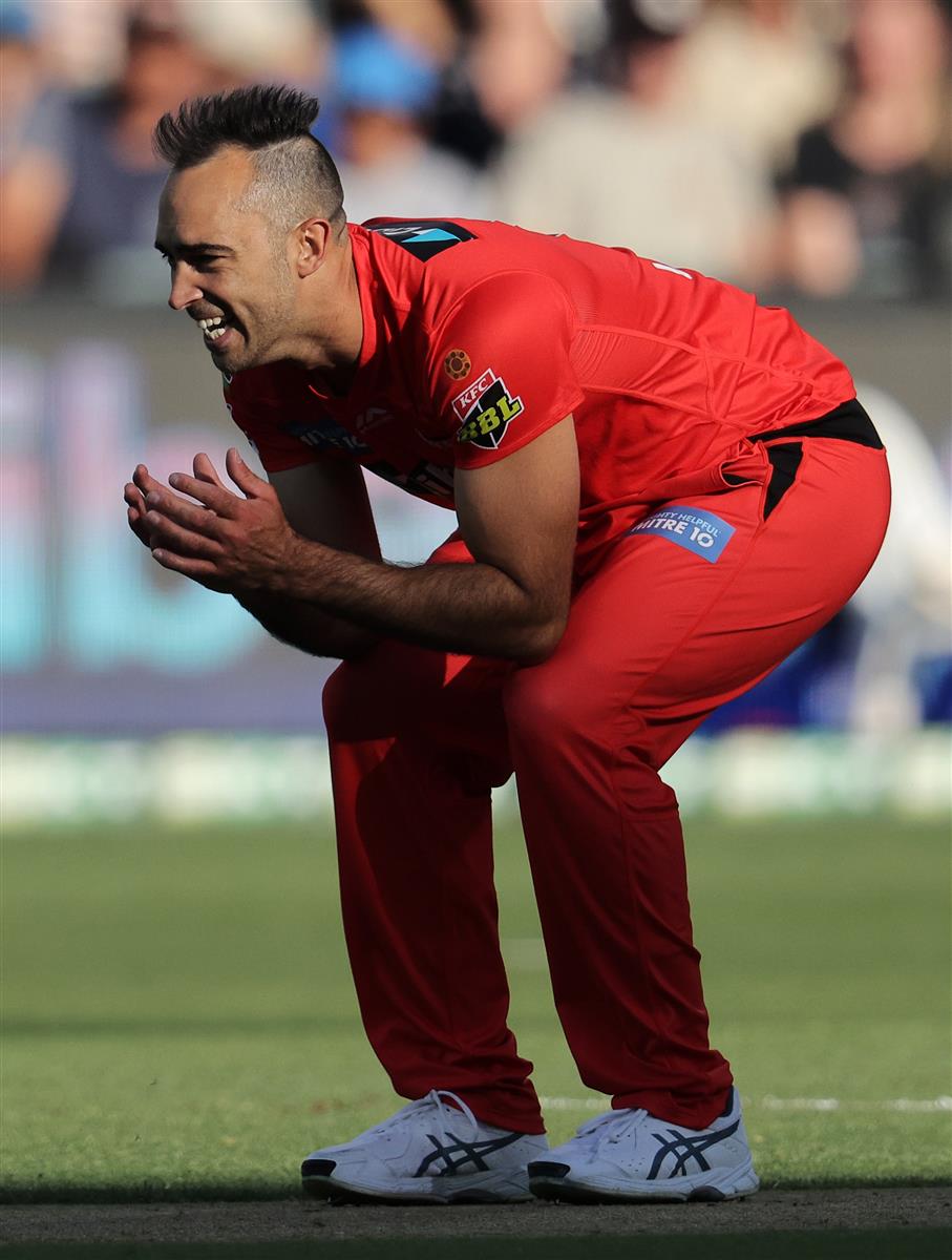 ADELAIDE, AUSTRALIA - JANUARY 05: Noor Ahmad of the Renegades reacts during the Big Bash League match between the Melbourne Renegades and the Adelaide Strikers at Adelaide Oval, on January 05, 2021, in Adelaide, Australia. (Photo by Daniel Kalisz/Getty Images)