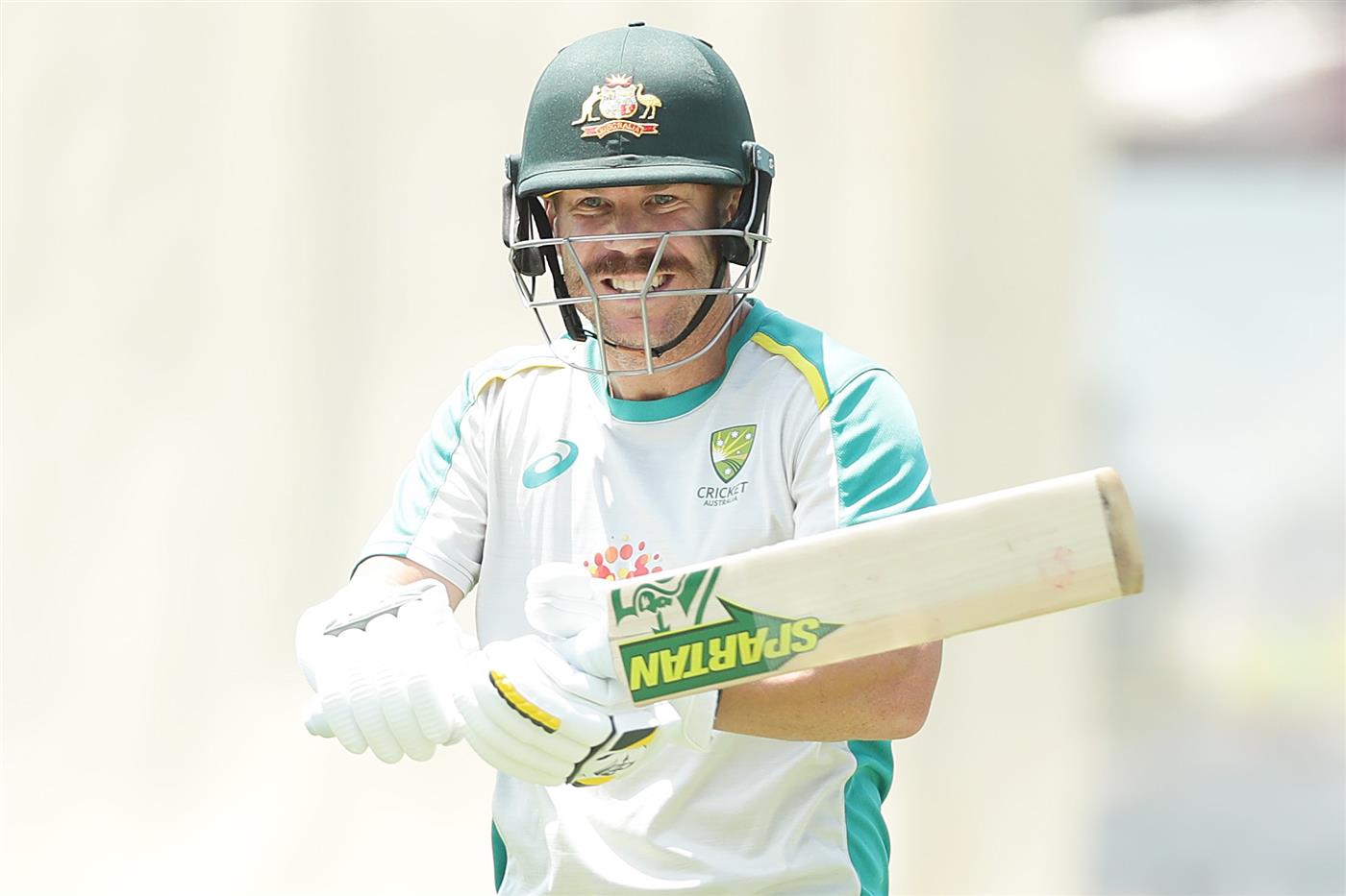 SYDNEY, AUSTRALIA - JANUARY 05: David Warner of Australia prepares to bat during an Australian nets session at the Sydney Cricket Ground on January 05, 2021 in Sydney, Australia. (Photo by Mark Metcalfe/Getty Images)