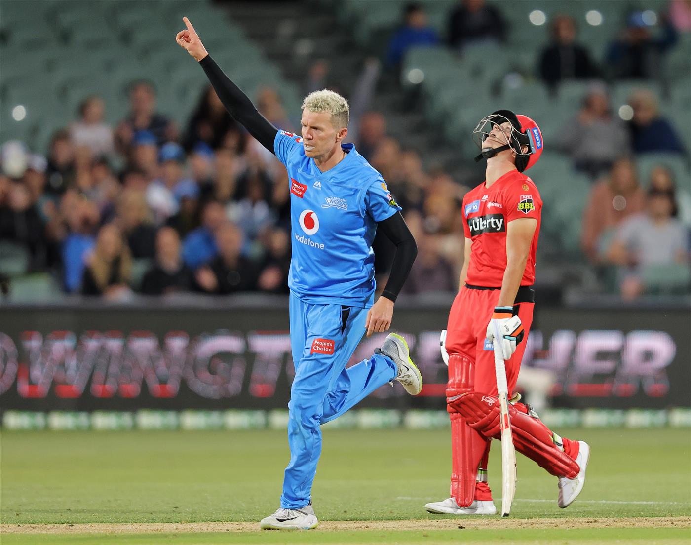 ADELAIDE, AUSTRALIA - JANUARY 05: Peter Siddle of the Strikers celebrates during the Big Bash League match between the Melbourne Renegades and the Adelaide Strikers at Adelaide Oval, on January 05, 2021, in Adelaide, Australia. (Photo by Daniel Kalisz/Getty Images)