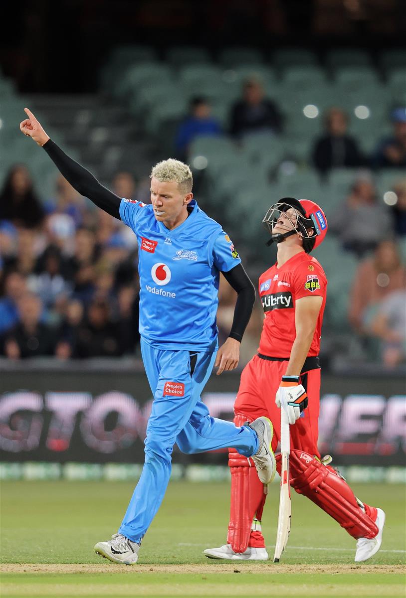 ADELAIDE, AUSTRALIA - JANUARY 05: Peter Siddle of the Strikers celebrates during the Big Bash League match between the Melbourne Renegades and the Adelaide Strikers at Adelaide Oval, on January 05, 2021, in Adelaide, Australia. (Photo by Daniel Kalisz/Getty Images)