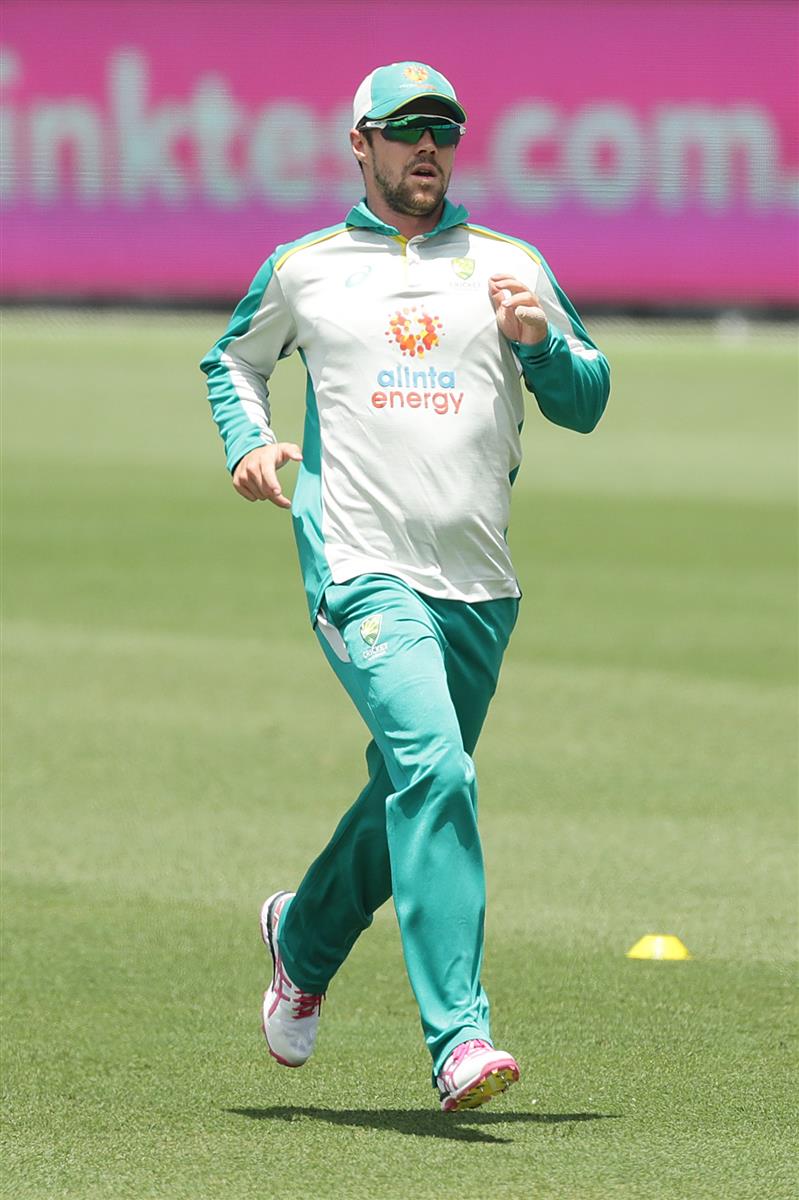 SYDNEY, AUSTRALIA - JANUARY 05: Travis Head of Australia runs during an Australian nets session at the Sydney Cricket Ground on January 05, 2021 in Sydney, Australia. (Photo by Mark Metcalfe/Getty Images)
