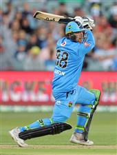 ADELAIDE, AUSTRALIA - JANUARY 05:  Ryan Gibson of the Adelaide Strikers bats during the Big Bash League match between the Melbourne Renegades and the Adelaide Strikers at Adelaide Oval, on January 05, 2021, in Adelaide, Australia. (Photo by Daniel Kalisz/Getty Images)