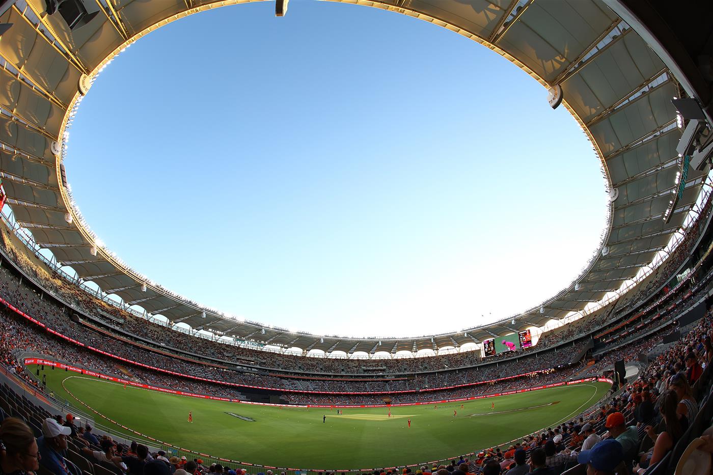 PERTH, AUSTRALIA - JANUARY 06: A general view of play during the Big Bash League match between the Perth Scorchers and the Sydney Sixers at Optus Stadium, on January 06, 2021, in Perth, Australia. (Photo by Paul Kane/Getty Images)
