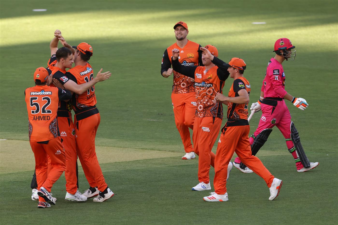 PERTH, AUSTRALIA - JANUARY 06: Josh Philippe of the Sixers heads back to the dugout after being dismissed by Jason Behrendorff of the Scorchers during the Big Bash League match between the Perth Scorchers and the Sydney Sixers at Optus Stadium, on January 06, 2021, in Perth, Australia. (Photo by Paul Kane/Getty Images)