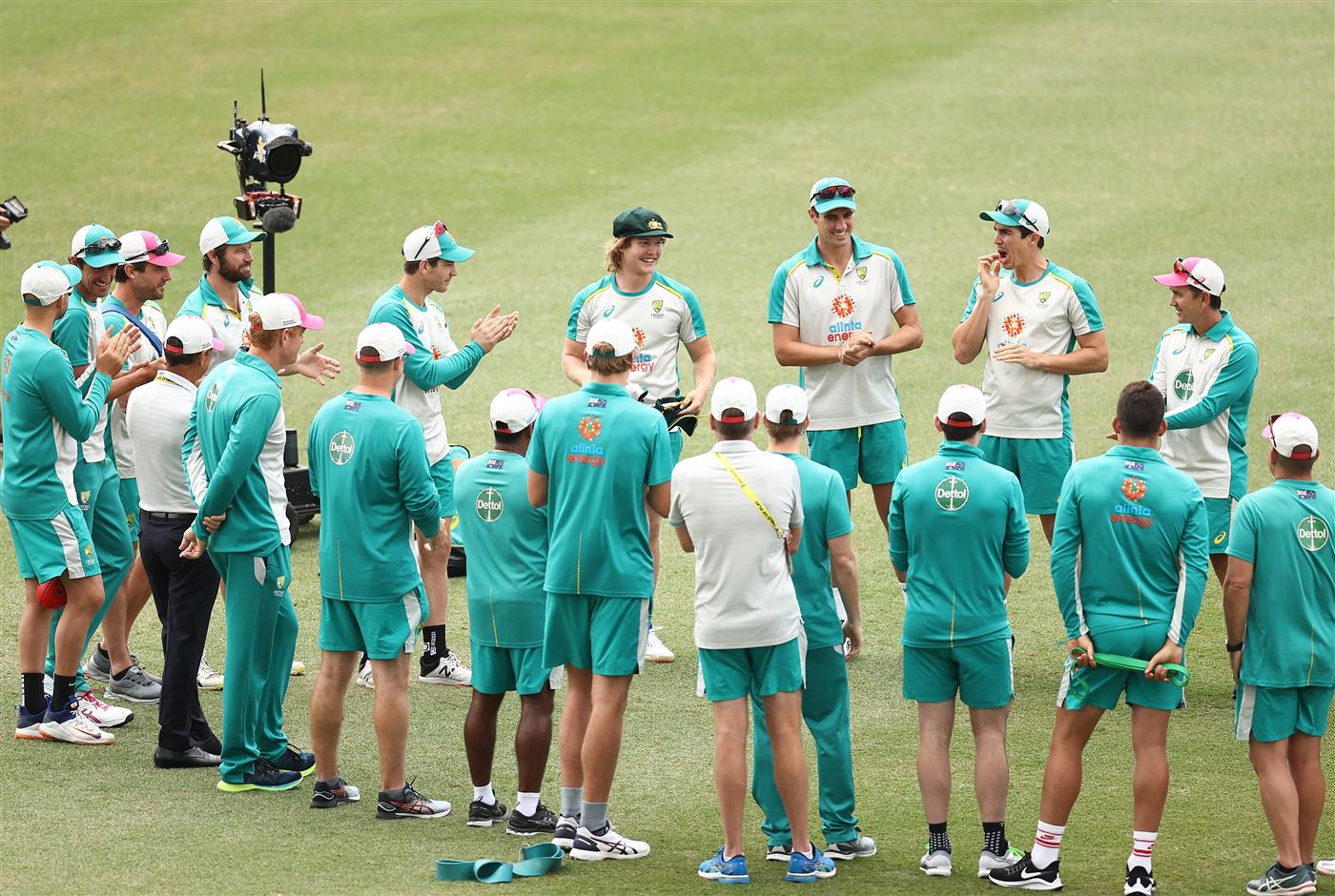 SYDNEY, AUSTRALIA - JANUARY 07: Will Pucovski of Australia receives his Baggy Green Cap during day one of the 3rd Test match in the series between Australia and India at Sydney Cricket Ground on January 07, 2021 in Sydney, Australia. (Photo by Ryan Pierse/Getty Images)