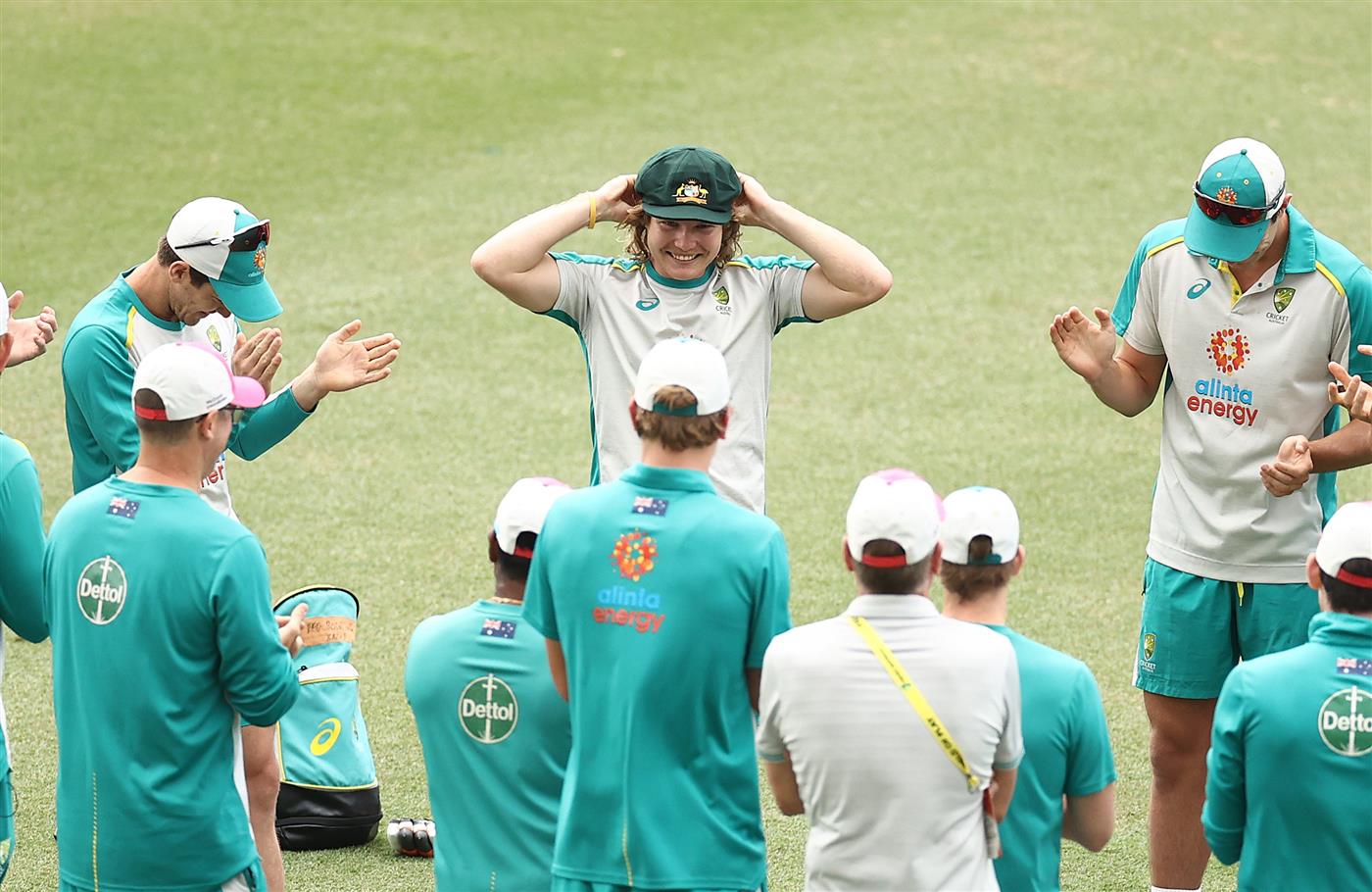 SYDNEY, AUSTRALIA - JANUARY 07: Will Pucovski of Australia receives his Baggy Green Cap during day one of the 3rd Test match in the series between Australia and India at Sydney Cricket Ground on January 07, 2021 in Sydney, Australia. (Photo by Ryan Pierse/Getty Images)