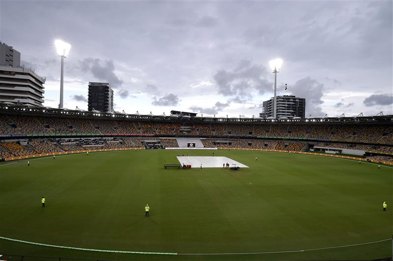 BRISBANE, AUSTRALIA - JANUARY 18: A general view as rain delays play during day four of the 4th Test Match in the series between Australia and India at The Gabba on January 18, 2021 in Brisbane, Australia. (Photo by Matt Roberts/Getty Images)