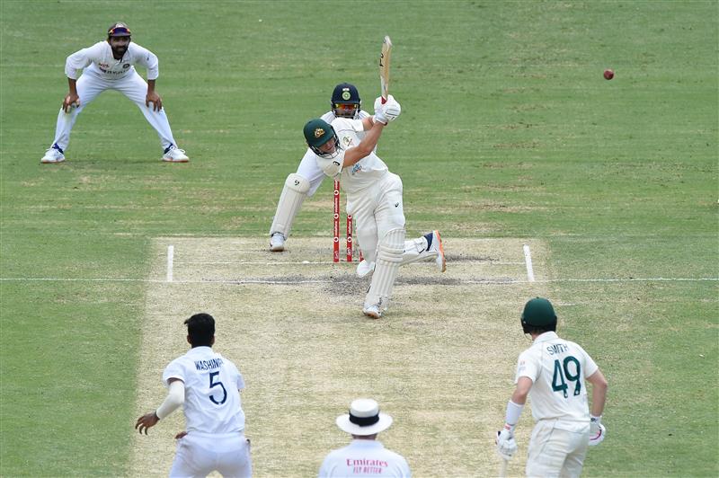 BRISBANE, AUSTRALIA - JANUARY 18: Marnus Labuschagne of Australia bats during day four of the 4th Test Match in the series between Australia and India at The Gabba on January 18, 2021 in Brisbane, Australia. (Photo by Matt Roberts/Getty Images)