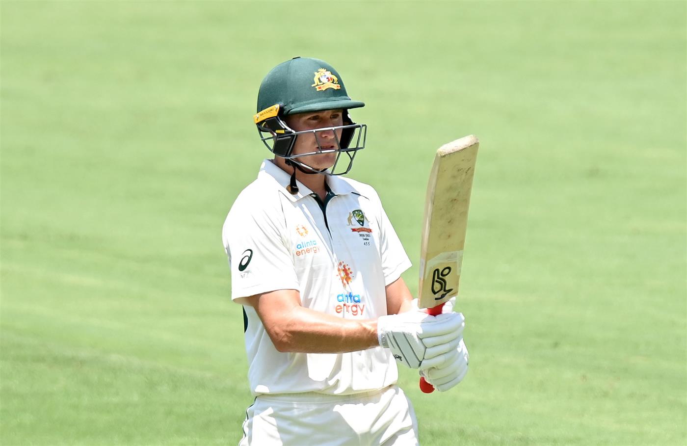 BRISBANE, AUSTRALIA - JANUARY 18: Marnus Labuschagne of Australia looks dejected after losing his wicket during day four of the 4th Test Match in the series between Australia and India at The Gabba on January 18, 2021 in Brisbane, Australia. (Photo by Bradley Kanaris/Getty Images)