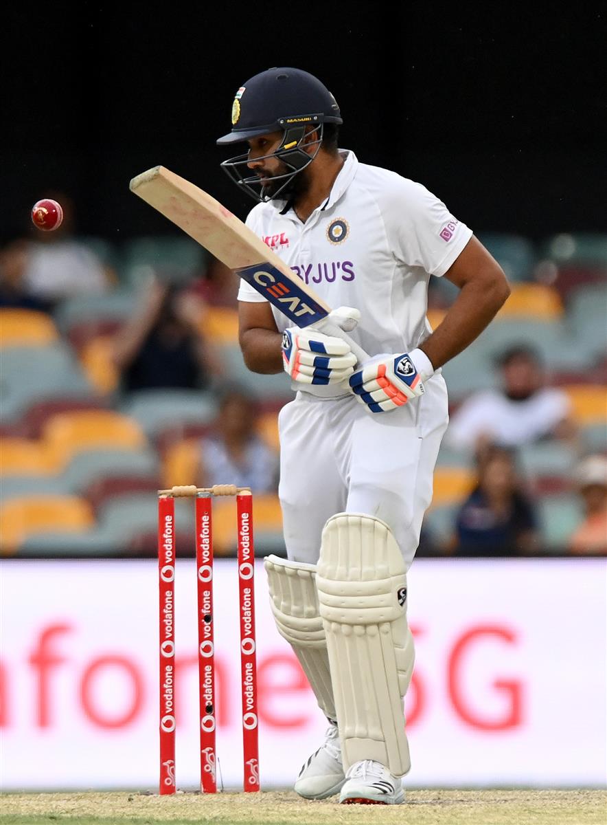 BRISBANE, AUSTRALIA - JANUARY 18: Rohit Sharma of India bats during day four of the 4th Test Match in the series between Australia and India at The Gabba on January 18, 2021 in Brisbane, Australia. (Photo by Bradley Kanaris/Getty Images)