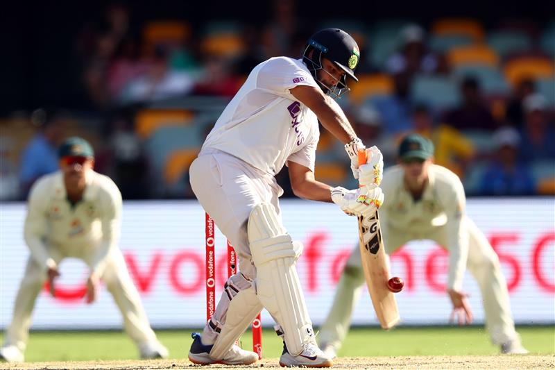 BRISBANE, AUSTRALIA - JANUARY 19: Rishabh Pant of India bats during day five of the 4th Test Match in the series between Australia and India at The Gabba on January 19, 2021 in Brisbane, Australia. (Photo by Matt Roberts/Getty Images)