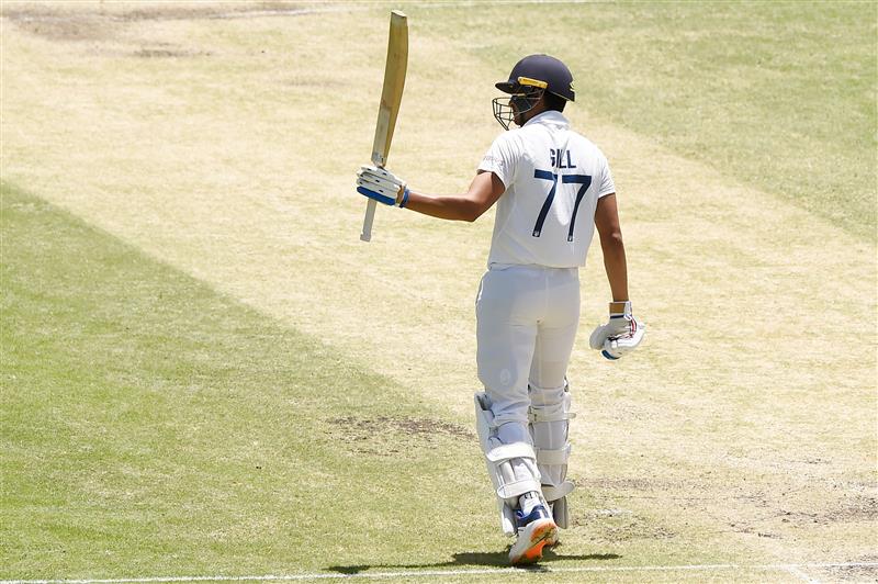 BRISBANE, AUSTRALIA - JANUARY 19: Shubman Gill of India celebrates his half century during day five of the 4th Test Match in the series between Australia and India at The Gabba on January 19, 2021 in Brisbane, Australia. (Photo by Matt Roberts/Getty Images)