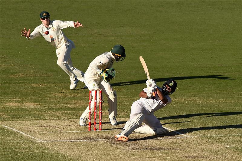 BRISBANE, AUSTRALIA - JANUARY 19: Rishabh Pant of India bats during day five of the 4th Test Match in the series between Australia and India at The Gabba on January 19, 2021 in Brisbane, Australia. (Photo by Matt Roberts/Getty Images)