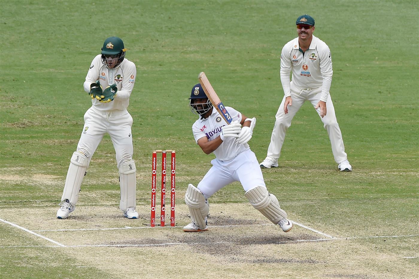 BRISBANE, AUSTRALIA - JANUARY 19: Ajinkya Rahane of India bats during day five of the 4th Test Match in the series between Australia and India at The Gabba on January 19, 2021 in Brisbane, Australia. (Photo by Matt Roberts/Getty Images)