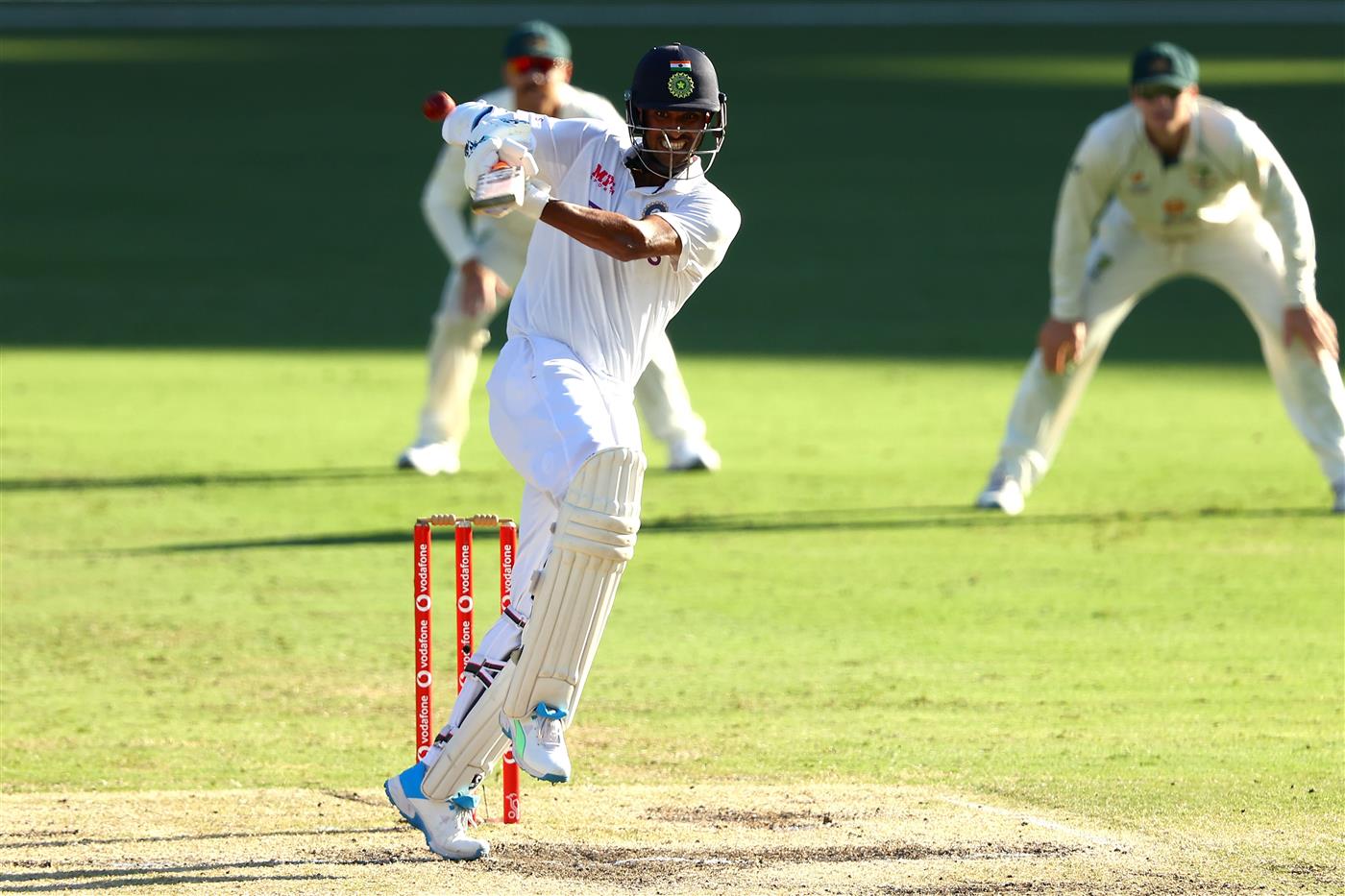 BRISBANE, AUSTRALIA - JANUARY 19: Washington Sundar of India bats during day five of the 4th Test Match in the series between Australia and India at The Gabba on January 19, 2021 in Brisbane, Australia. (Photo by Matt Roberts/Getty Images)